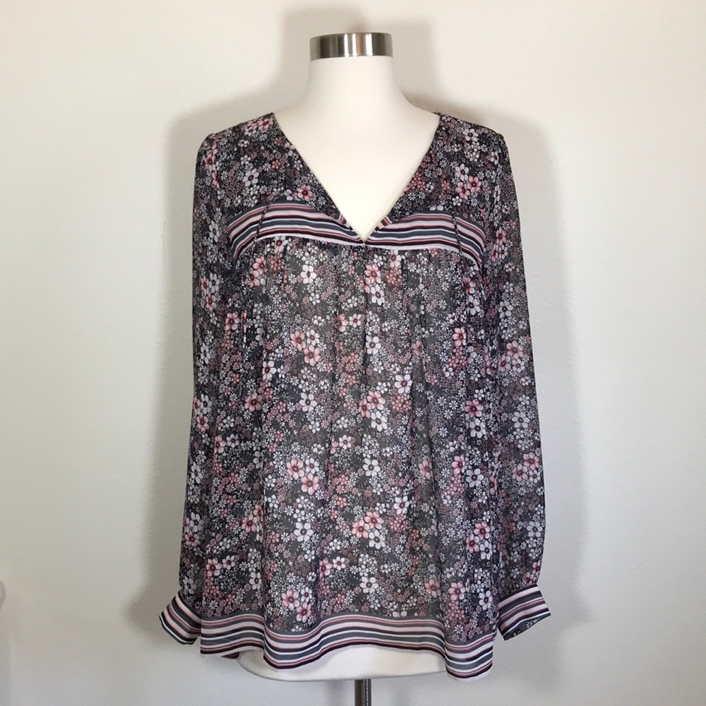 Ann Taylor Loft S Small Floral Woven V Neck Blouse